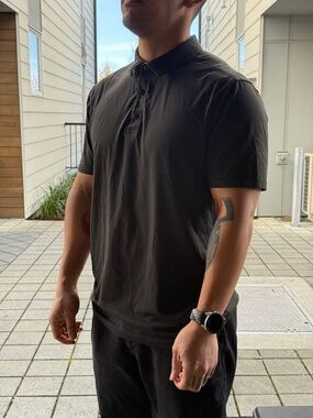 lululemon athletica Men's Black Polo - Short Sleeve Button Placket
